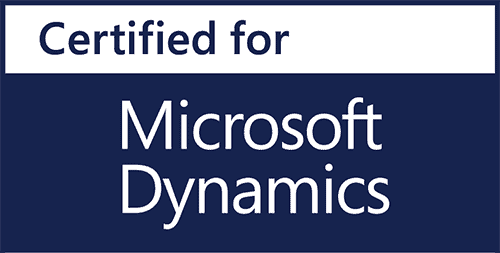 Certified for Microsoft Dynamics logo with white text on a dark blue background.