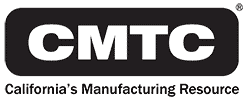 CMTC logo with bold white letters on a black background above the text Californias Manufacturing Resource in black on white.