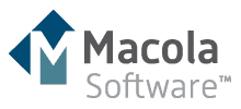 Macola Software logo featuring a stylized M design in blue and the words Macola Software in black and gray text.
