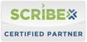 ScribeX Certified Partner logo featuring the ScribeX name in green and blue text above a Certified Partner label.