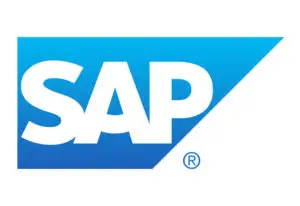 SAP logo featuring white SAP text on a blue background with a diagonal edge on the right side, often recognized by HVAC equipment manufacturers CPQ solutions for streamlined business operations.