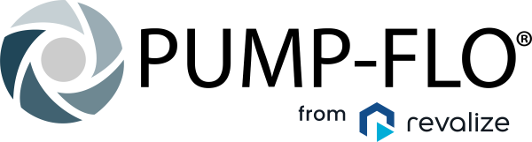 PUMP-FLO logo with a circular design on the left and the words from revalize below a small blue geometric icon.