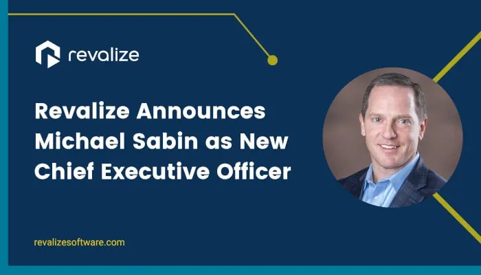 Revalize Announces New Chief Executive Officer: Introducing Michael Sabin as the new CEO, highlighted in our promotional graphic with the Revalize logo and website URL.