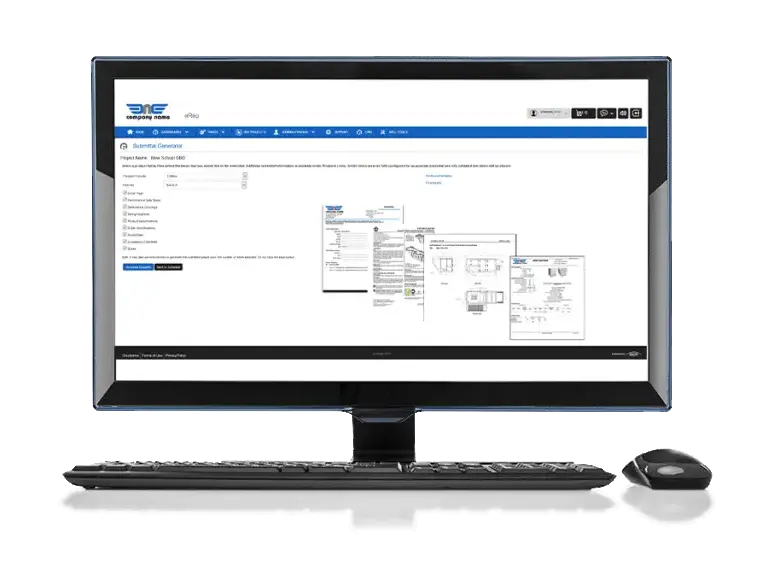 A computer monitor showcases a shipment tracking webpage, seamlessly integrating features from the eRep Product Document Generator. A keyboard and mouse sit in front, enhancing user interaction with this efficient digital workspace.