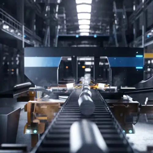 Steel pipes on an assembly line