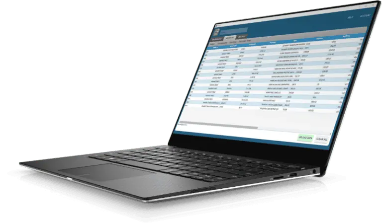 Open laptop displaying an AQ SKU spreadsheet with data neatly organized in rows and columns on the screen.
