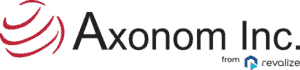 Logo of Axonom Inc., featuring a red curved line symbol and the text Axonom Inc. with from Revalize in smaller font below.