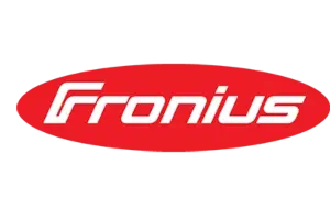 Red Fronius logo with white text on an oval background.