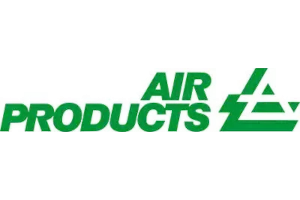 Green text logo with the words AIR PRODUCTS followed by a stylized triangle design.