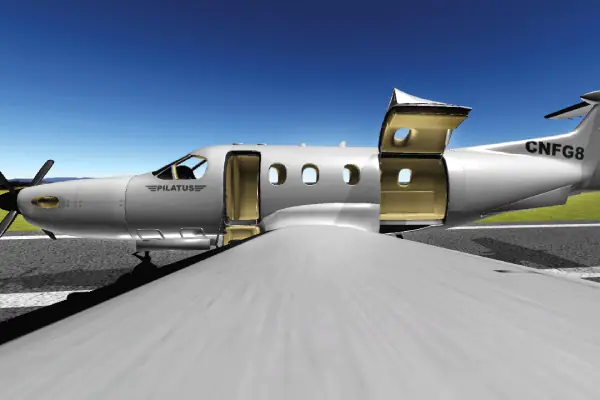 3D airplane looking down the wing