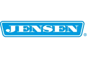 Blue logo with a trapezoidal shape featuring the word JENSEN in white, bold, uppercase letters.