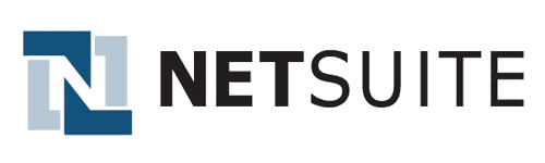 The image features the NetSuite logo, displaying an intertwined blue and gray N symbol beside the text NETSUITE in bold black letters, reflecting its collaboration with axonom partners.