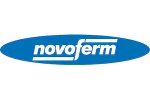 Blue oval logo with the word novoferm in lowercase white letters.