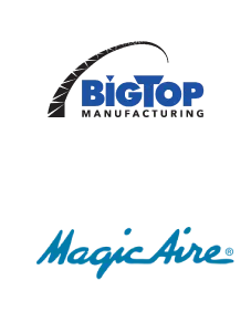 Logos of Big Top Manufacturing with an arching line above and Magic Aire in cursive below, elegantly capturing efficiency much like intuitive CPQ software.