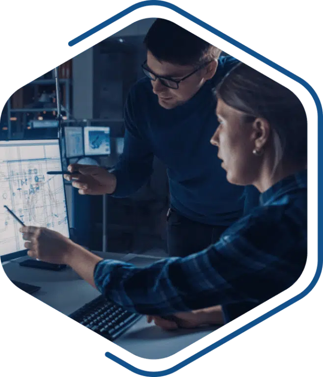 Office workers looking at CAD Solution drawing on screen