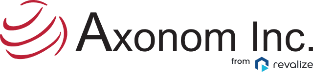 The logo of Axonom Inc. showcases a red, abstract globe design, and the company name in black text with the tagline from revalize in smaller blue font, reflecting their expertise in CRM and ERP integration.