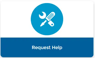 Blue icon with a wrench and screwdriver crossed, above the text Request Help in white on a blue background. Easily navigate the Revalize support portal with our case creation guide for seamless assistance.