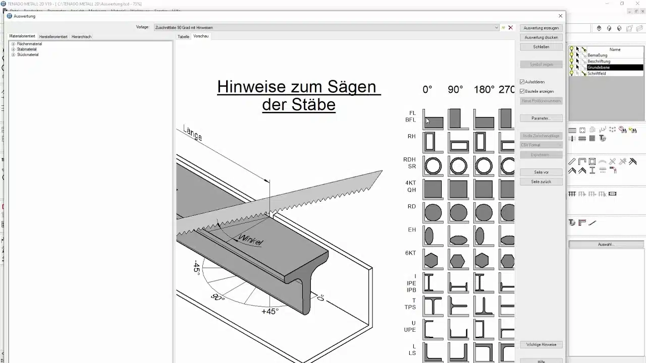 TENADO METALL 2D | Auswertung und Zuschnittoptimierung