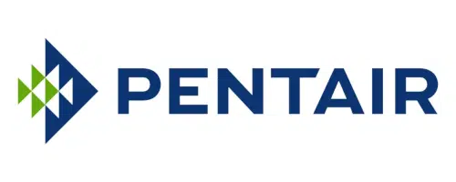 The Pentair logo featuring blue uppercase letters and a geometric blue and green arrow-like design to the left of the text on a white background.