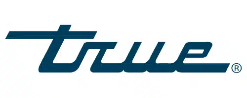 The image shows the word true written in a stylized blue lowercase script font with a registered trademark symbol.
