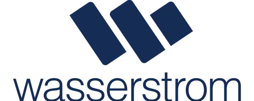 Wasserstrom logo with three navy blue parallelograms forming a stylized W above the word wasserstrom in lowercase letters.