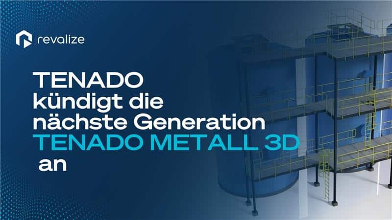 Promotional graphic announcing the next generation of METALL 3D by revlize, featuring industrial tanks and metal structures in the background.