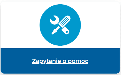 Niebieska ikona z białym kluczem i skrzyżowanym śrubokrętem, nad polskim tekstem Zapytanie o pomoc - idealna do zilustrowania przewodnika tworzenia sprawy w portalu pomocy technicznej Revalize.