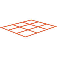 A tilted orange grid of nine squares, arranged three by three, symbolizes efficiency—ideal for illustrating PLM for food and beverage—displayed on a transparent background.