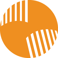 An orange circle with three black barcode-like vertical stripe sections dividing the shape unevenly, representing innovative solutions such as PLM for food and beverage.