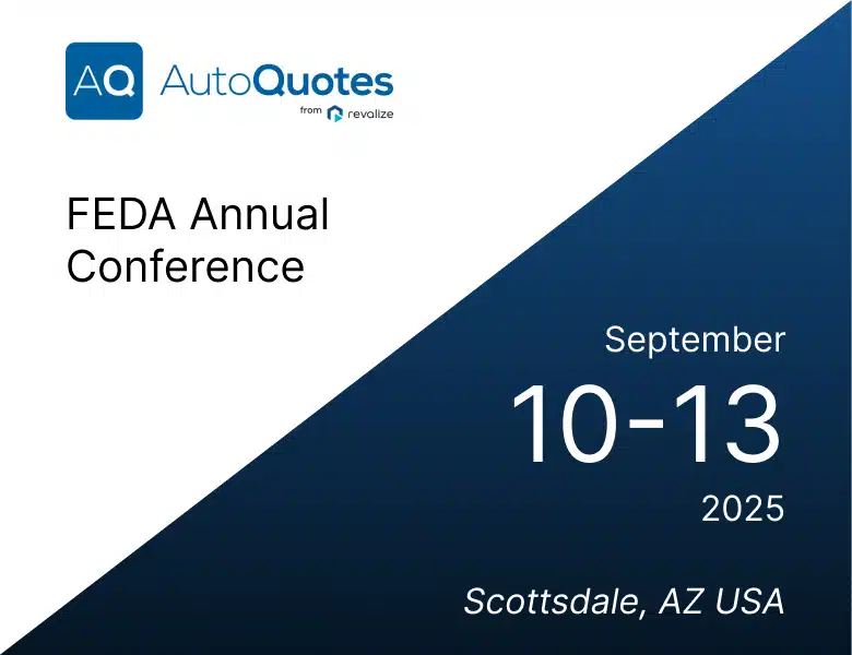 Promotional graphic for the FEDA Annual Conference, scheduled for September 10-13, 2025, in Scottsdale, Arizona. Presented by AutoQuotes and highlighting key industry insights from FEDA.