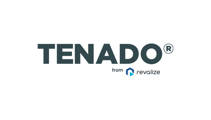 The image shows the TENADO® logo above the words from revalize, with a small blue house icon next to revalize on a light gray background, highlighting the latest TENADO METAL 3D Update.