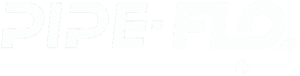White logo with the text PIPE-FLO in large font and from realize in smaller font at the bottom right corner, referencing the PIPE-FLO Manufacturing Report 2026, on a transparent background.