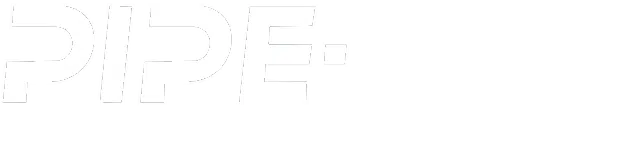 White logo with the text PIPE-FLO in large font and from realize in smaller font at the bottom right corner, referencing the PIPE-FLO Manufacturing Report 2026, on a transparent background.