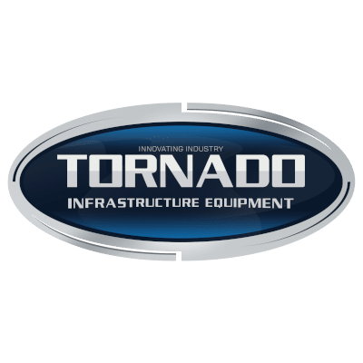 A blue and silver oval logo with the text Innovating Industry Tornado Infrastructure Equipment in bold, capital letters.
