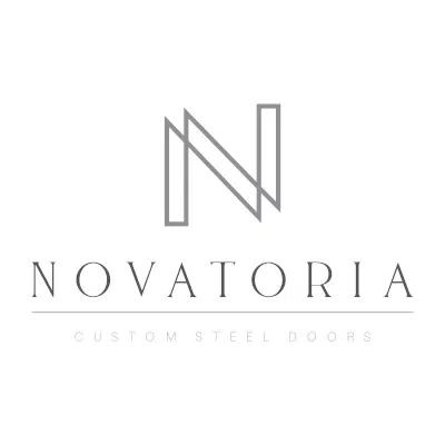 Novatoria logo with a geometric N above the company name and the tagline Custom Steel Doors in capital letters below.