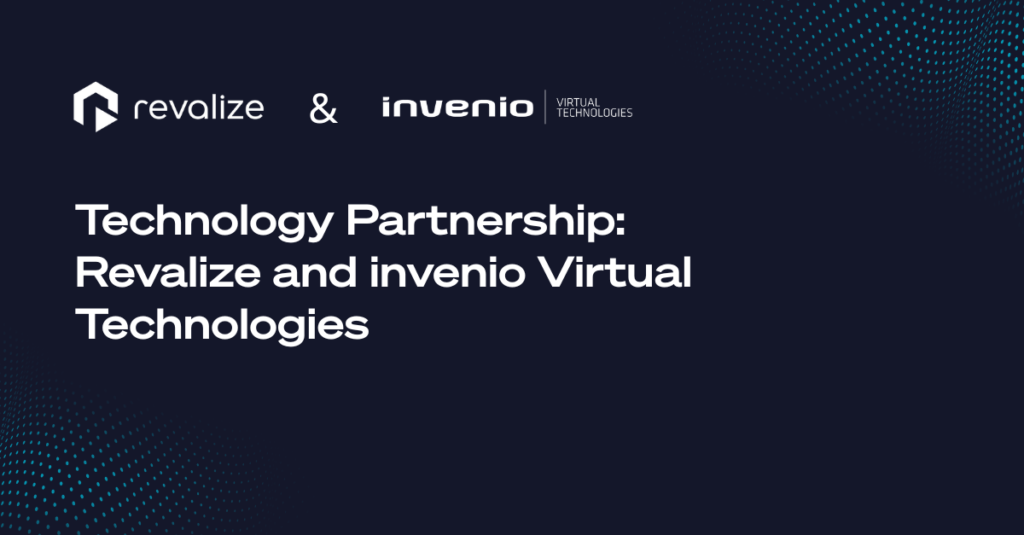A dark background image showing the logos of Revalize and Invenio Virtual Technologies and text announcing their technology partnership.