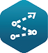 White icon of a dashed path with circular points and an arrow at the end, displayed on a blue hexagon background, representing intuitive navigation in pump selection software.