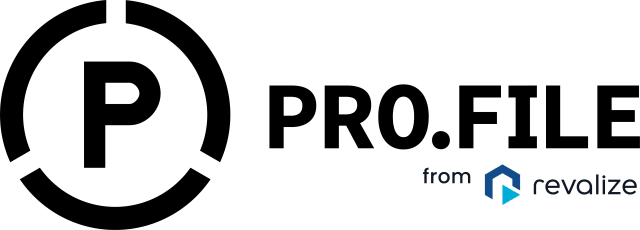 Logo with a bold P inside a circle, the text PRO.FILE next to it, and from revalize with a blue house-shaped icon underneath.