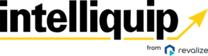 The intelliquip logo features bold black text, a yellow upward arrow, and the phrase from Realize with a blue geometric icon, embodying the innovation of software revalize solutions.