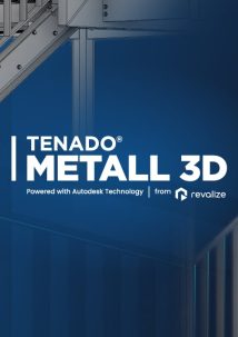 Steel staircase CAD drawing with the text TENADO METALL 3D Powered with Autodesk Technology from Revalize over a blue background, showcasing precision Blechbearbeitung.